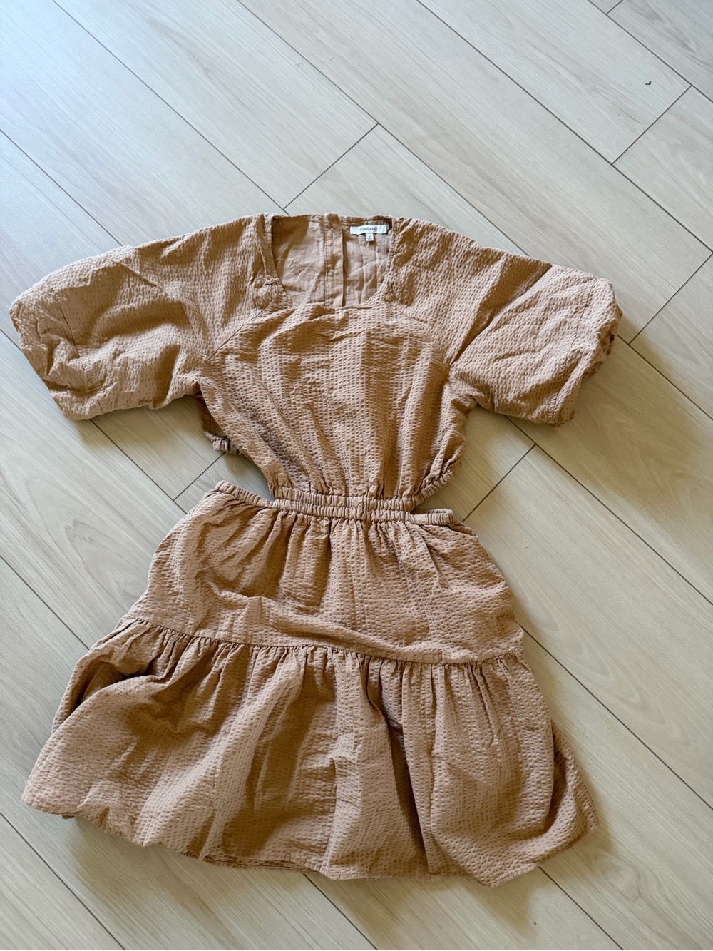 Madewell Women’s Rust Brown Textured Puff-Sleeve Summer Dress